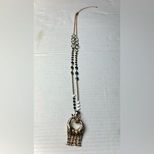 Vintage RMN Giraffes Pendant Necklace Gold Tone‎ Crystal Rhinestone Double Long